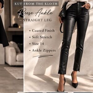 KUT From The Kloth Reese Ankle Straight Leg Coated Pants Black Faux Leather
